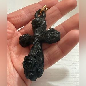 Vintage Antique 1880’s Gutta-Percha Black Cross Pendant Necklace $485